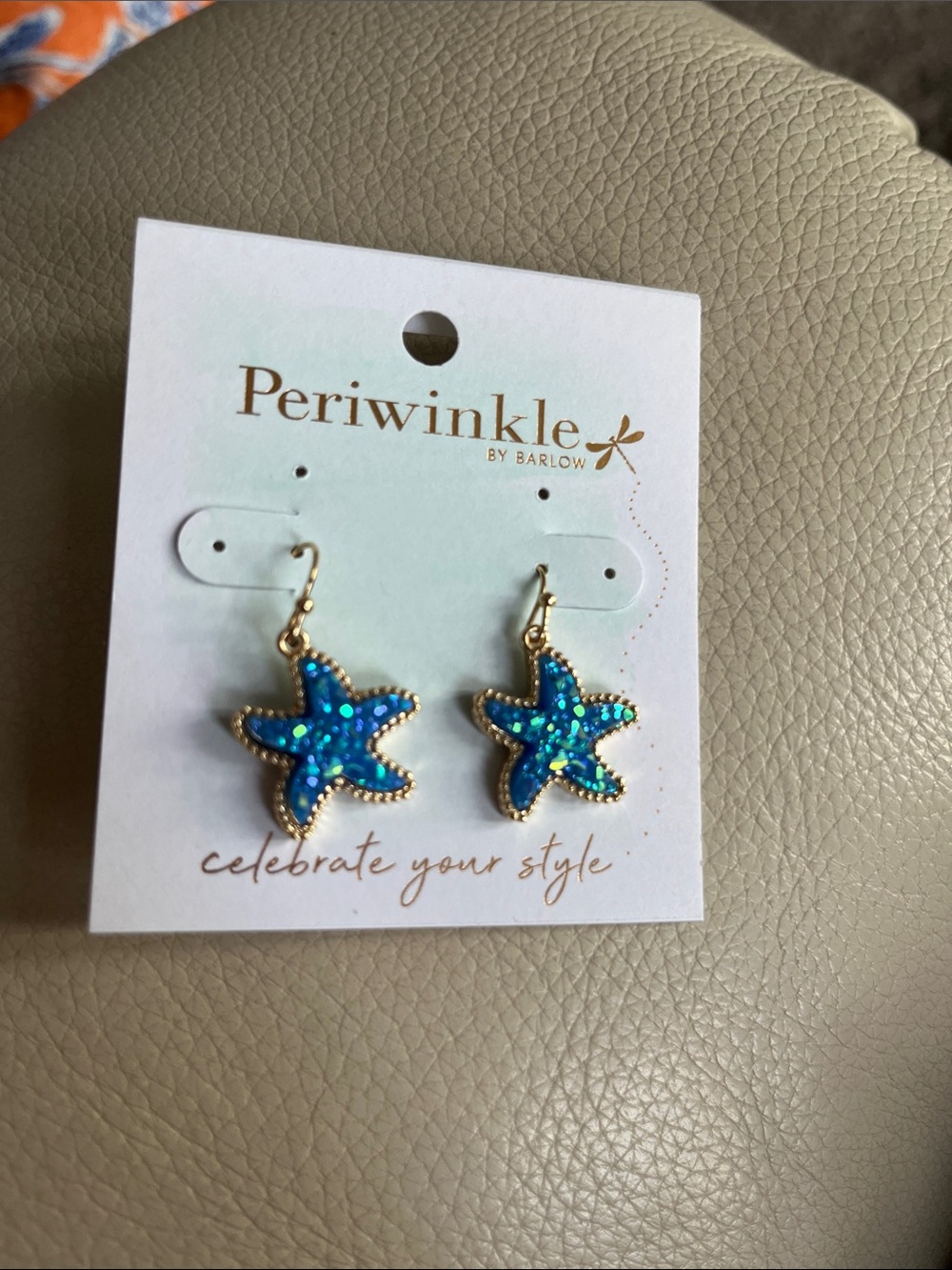 Periwinkle by Barlow Blue Glitter Starfish Drop Earrings. Pretty. Sparkly.